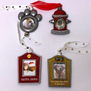 Set of 4 Dog Themed Picture Frame Christmas Tree Ornaments NWOT